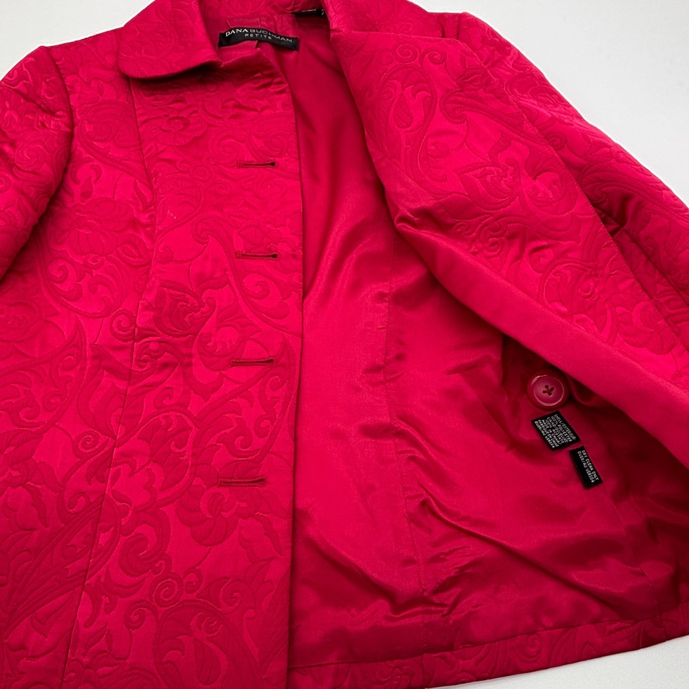 Dana‎ Buchman Petite Red Jacquard Blazer Jacket Button Front Textured Women - Picture 8 of 9